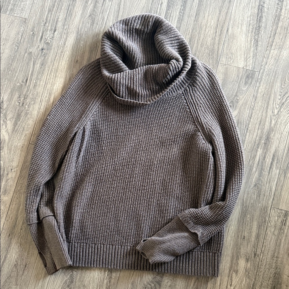 Market & Spruce Ribbed Cowl Neck Sweater in Taupe Gray